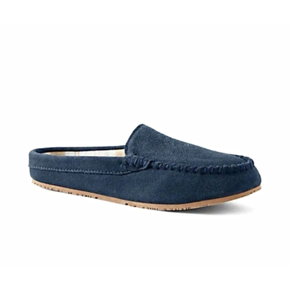 Lands' End Women's Blue Suede Clog Slippers Cushioned Flannel Lined US 9 M